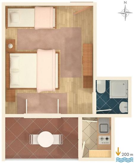 Apartment A2, for 3 persons